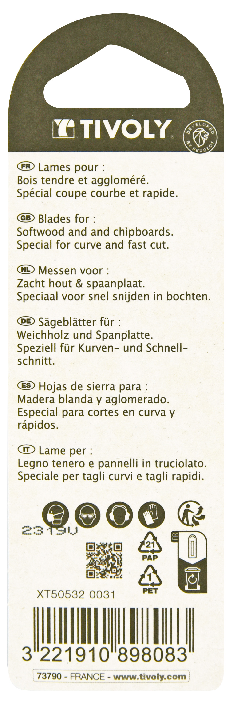 Lame de scie sauteuse -Pour bois tendre et aggloméré -Attache U / L: 75 / H: 50 / Courbe TIVOLY - XT505320031