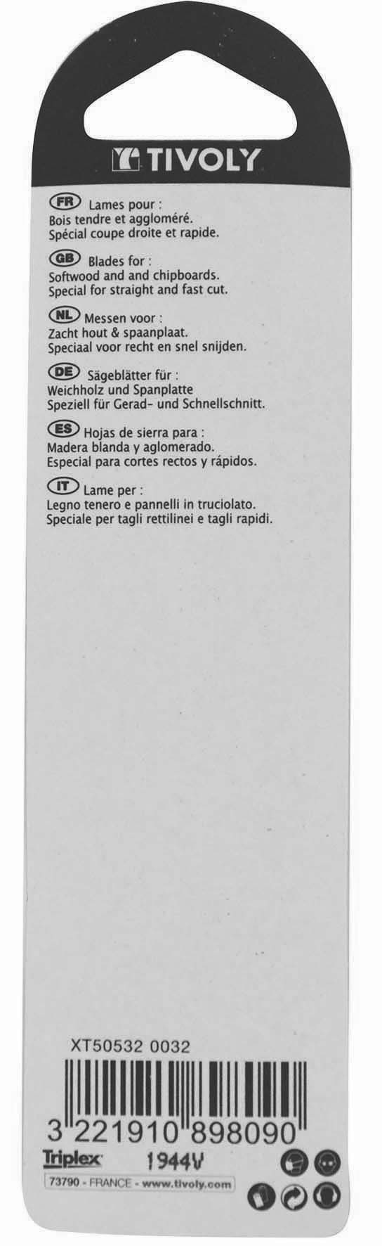Lame de scie sauteuse -Pour bois tendre et aggloméré -Attache U / L: 132 / H: 110 / Droite TIVOLY - XT505320032
