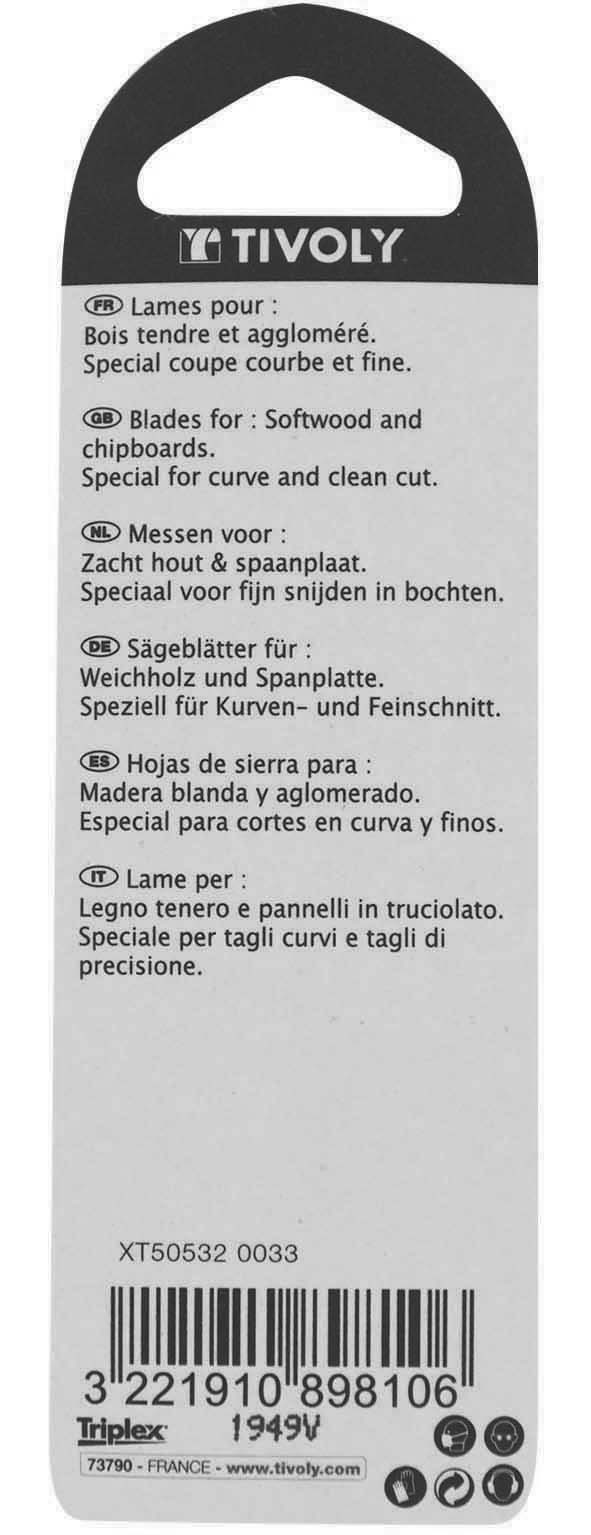 Lame de scie sauteuse -Pour bois tendre et aggloméré -Attache U / L: 75 / H: 50 / Courbe TIVOLY - XT505320033