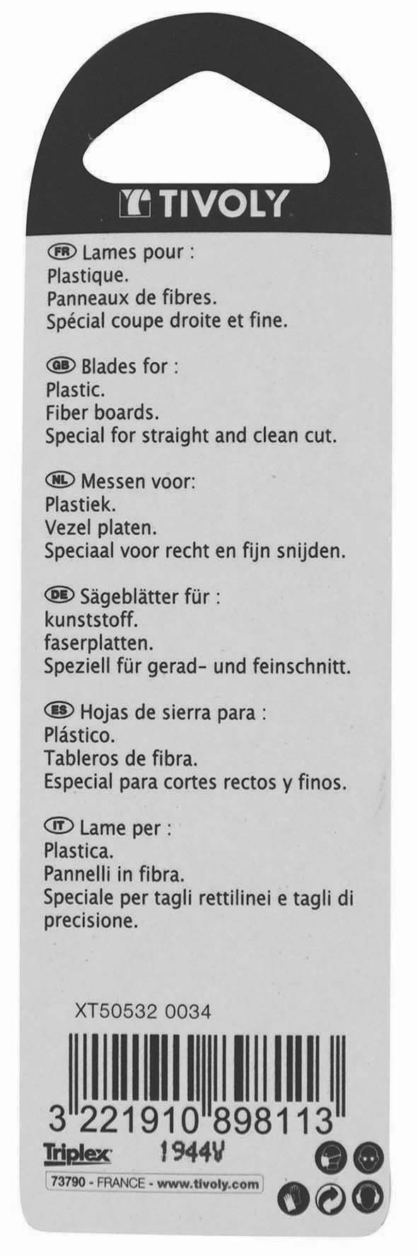 Lame de scie sauteuse -Pour plastique -Attache U / L: 100 / H: 75 / Droite TIVOLY - XT505320034