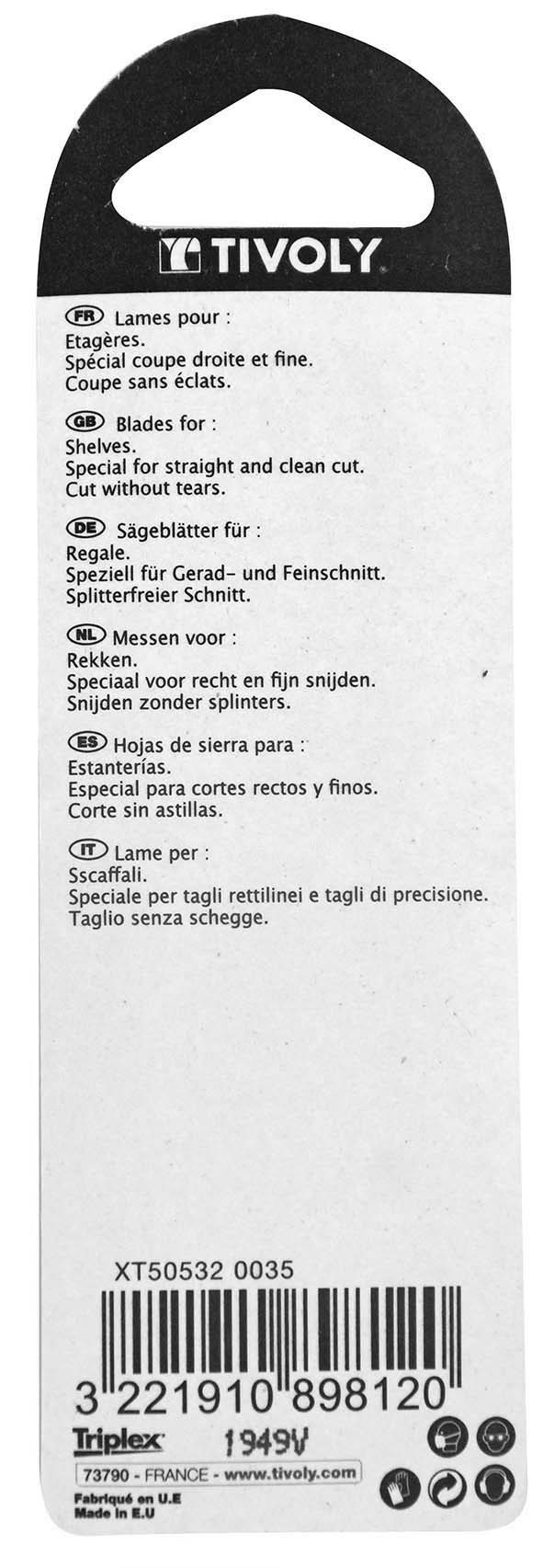 Lame de scie sauteuse -Pour étagères -Attache U / L: 100 / H: 75 / Droite TIVOLY - XT505320035