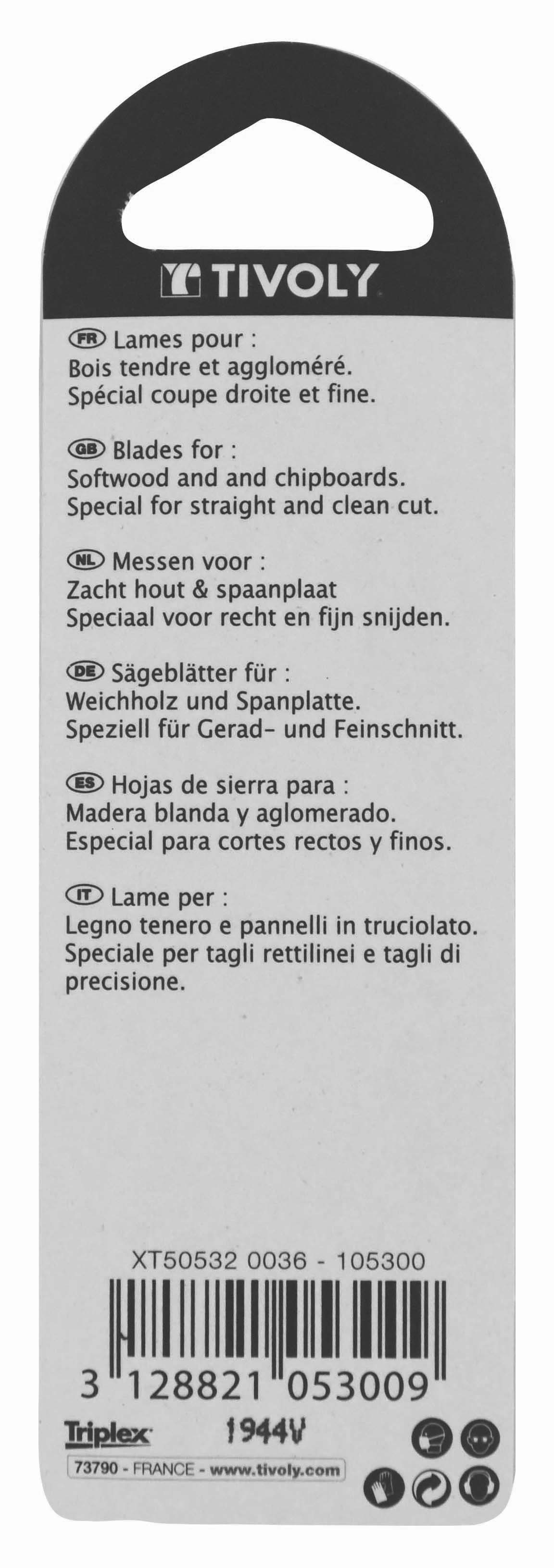 Lame de scie sauteuse -Pour bois tendre et aggloméré -Attache U / L: 100 / H: 75 / Droite TIVOLY - XT505320036