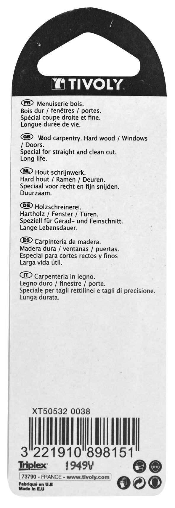 Lame de scie sauteuse -Pour menuiserie bois -Attache U / L: 100 / H: 75 / Droite TIVOLY - XT505320038