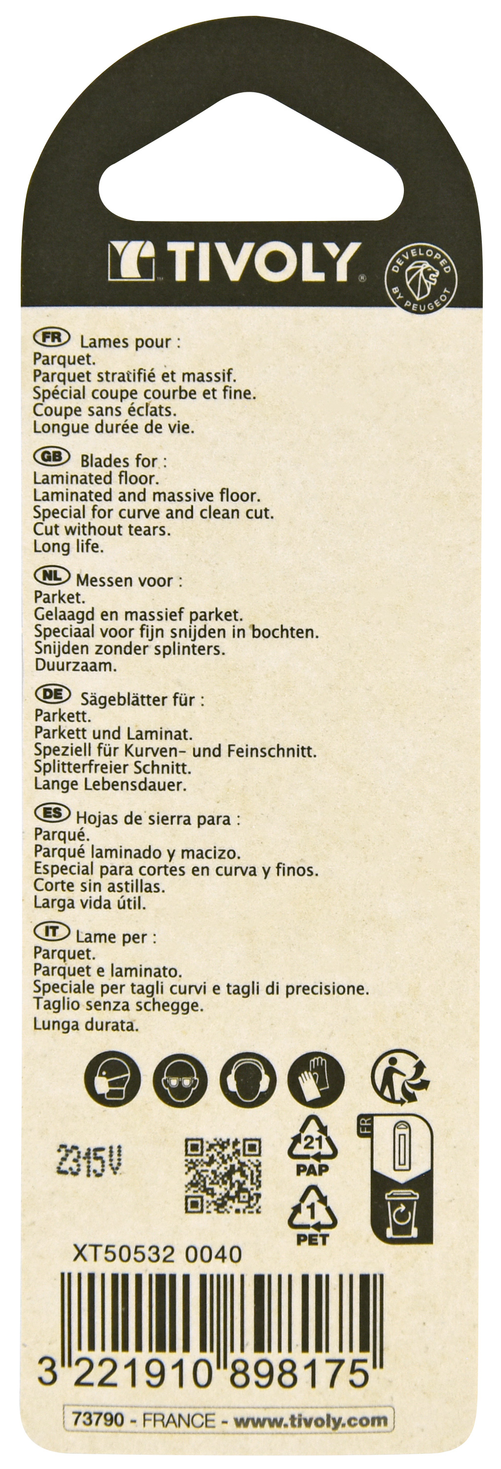 Lame de scie sauteuse -Pour parquet -Attache U / L: 100 / H: 75 / Courbe TIVOLY - XT505320040