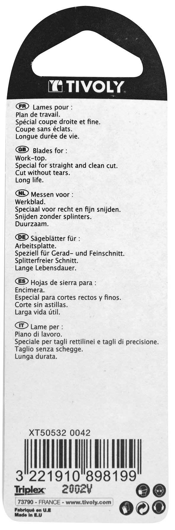 Lame de scie sauteuse -Pour plan de travail -Attache U / L: 100 / H: 75 / Droite TIVOLY - XT505320042