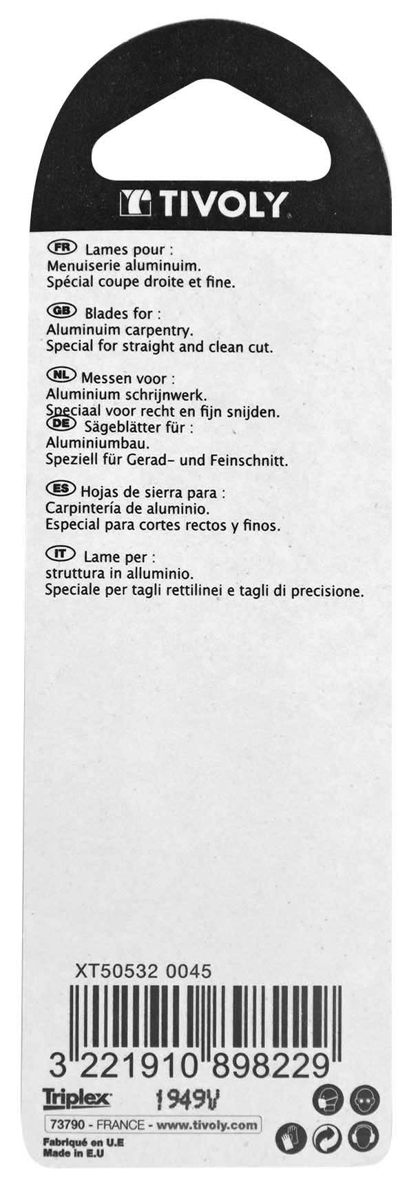 Lame de scie sauteuse -Pour aluminium -Attache U / L: 100 / H: 75 / Droite TIVOLY - XT505320045