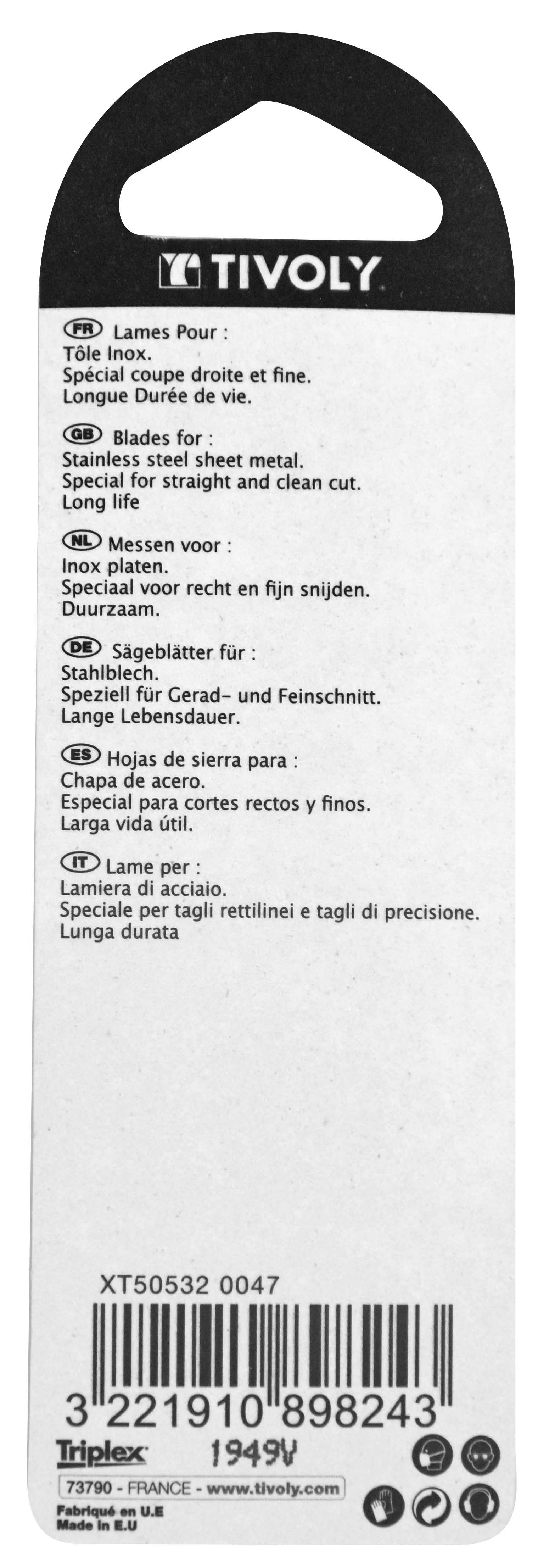 Lame de scie sauteuse -Pour inox -Attache U (Blister) / L: 75 / H: 50 / Droite TIVOLY - XT505320047