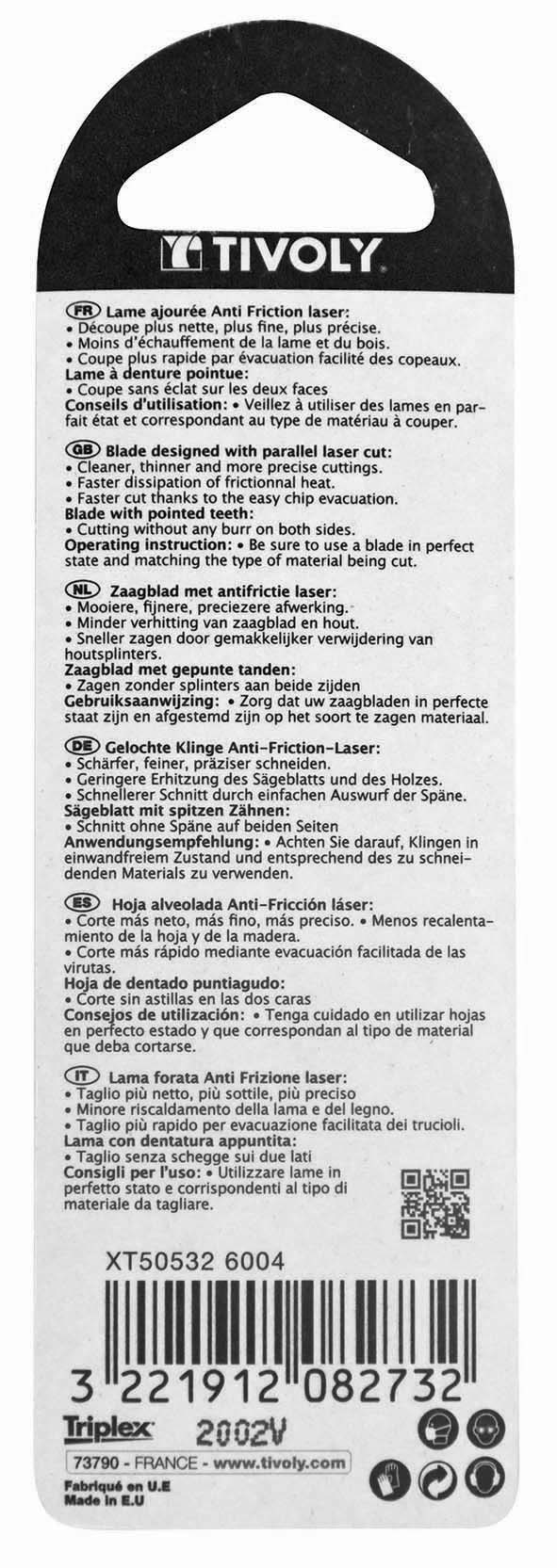 Lame de scie sauteuse -Laser cut -Pour bois mélaminé -Attache U / L: 100 / H: 75 / Droite TIVOLY - XT505326004