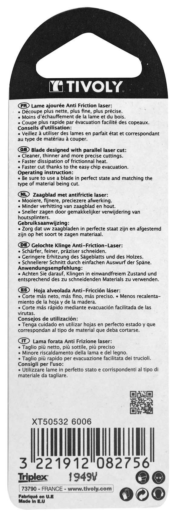 Lame de scie sauteuse -Laser cut -Pour bois dur massif -Attache U / L: 100 / H: 75 / Droite TIVOLY - XT505326006