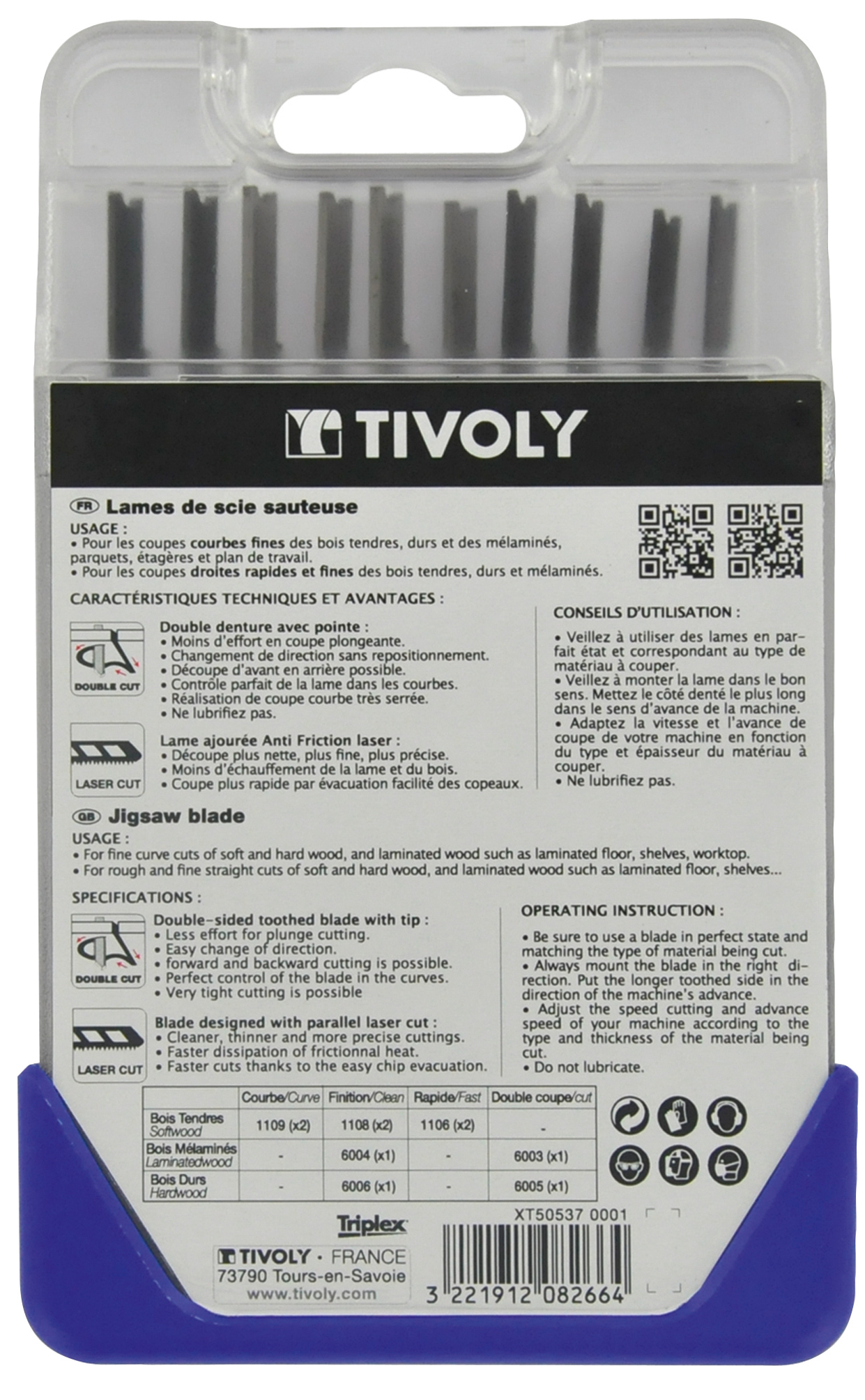 10 lames de scie sauteuse pour le bois et mélaminés -Attache U TIVOLY - XT505370001