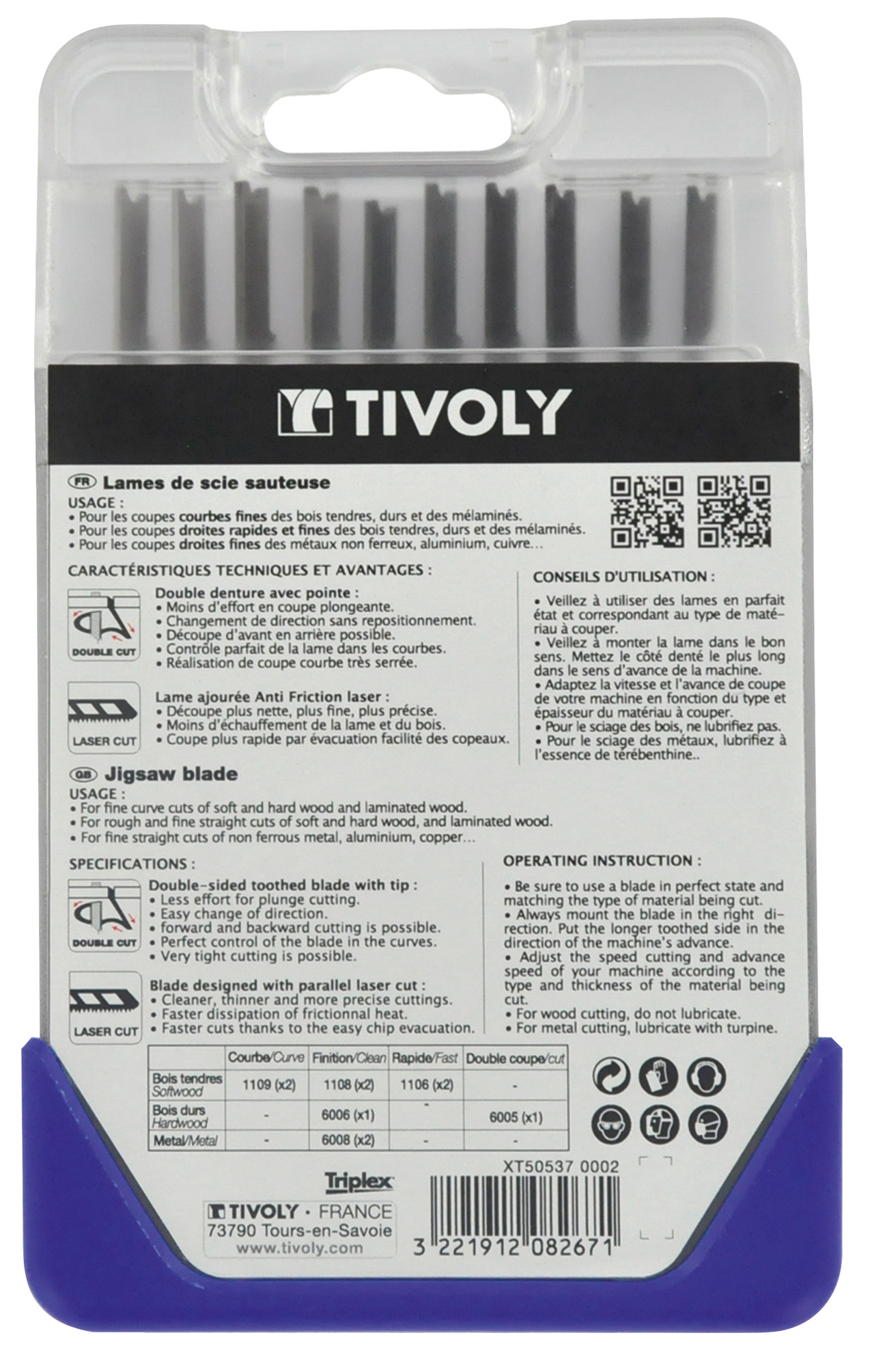 10 lames de scie sauteuse pour le bois, mélaminés et métaux non ferreux -Attache U TIVOLY - XT505370002