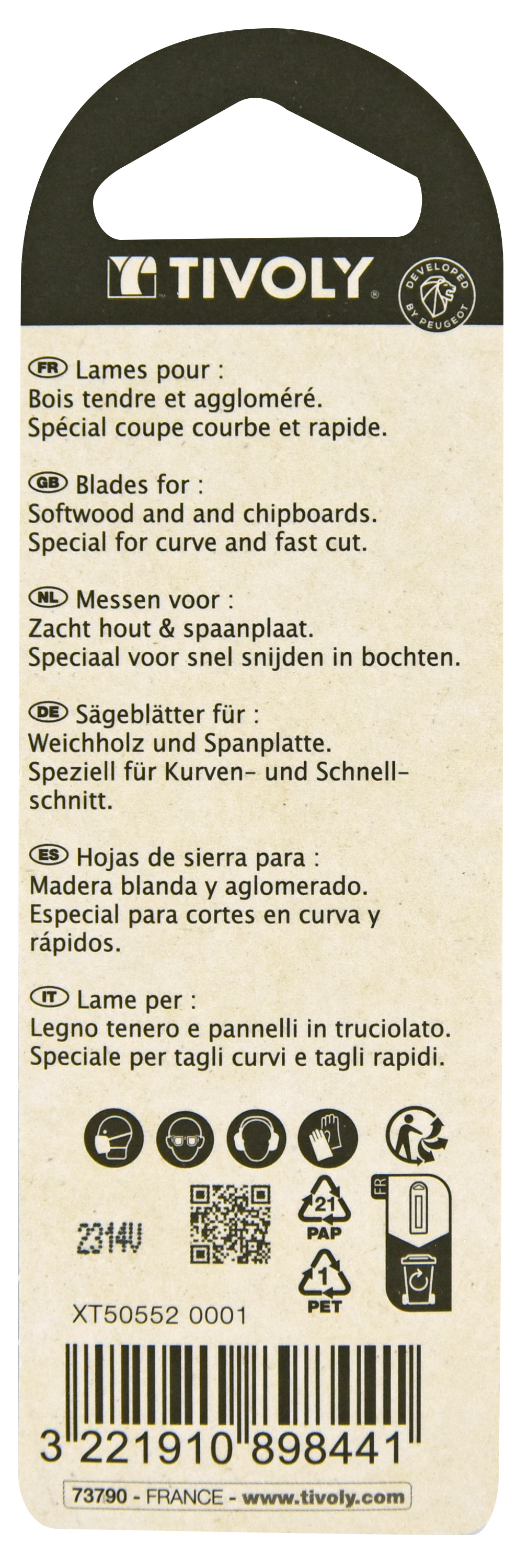 Lame de scie sauteuse -Pour bois tendre et aggloméré -Attache T / L: 75 / H: 50 / Courbe TIVOLY - XT505520001