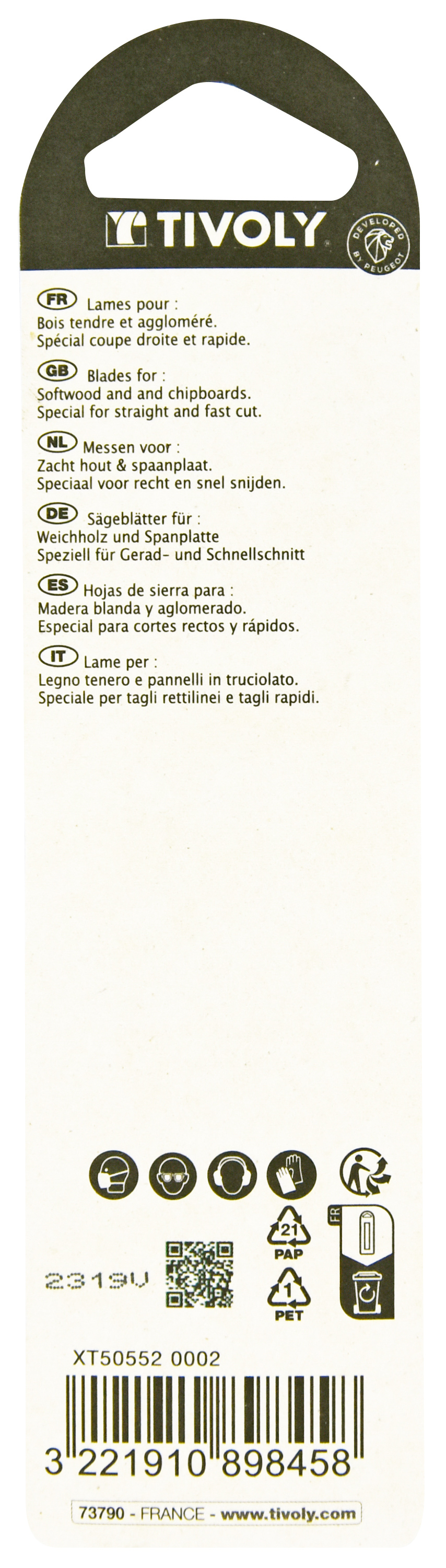 Lame de scie sauteuse -Pour bois tendre et aggloméré -Attache T / L: 132 / H: 110 / Droite TIVOLY - XT505520002