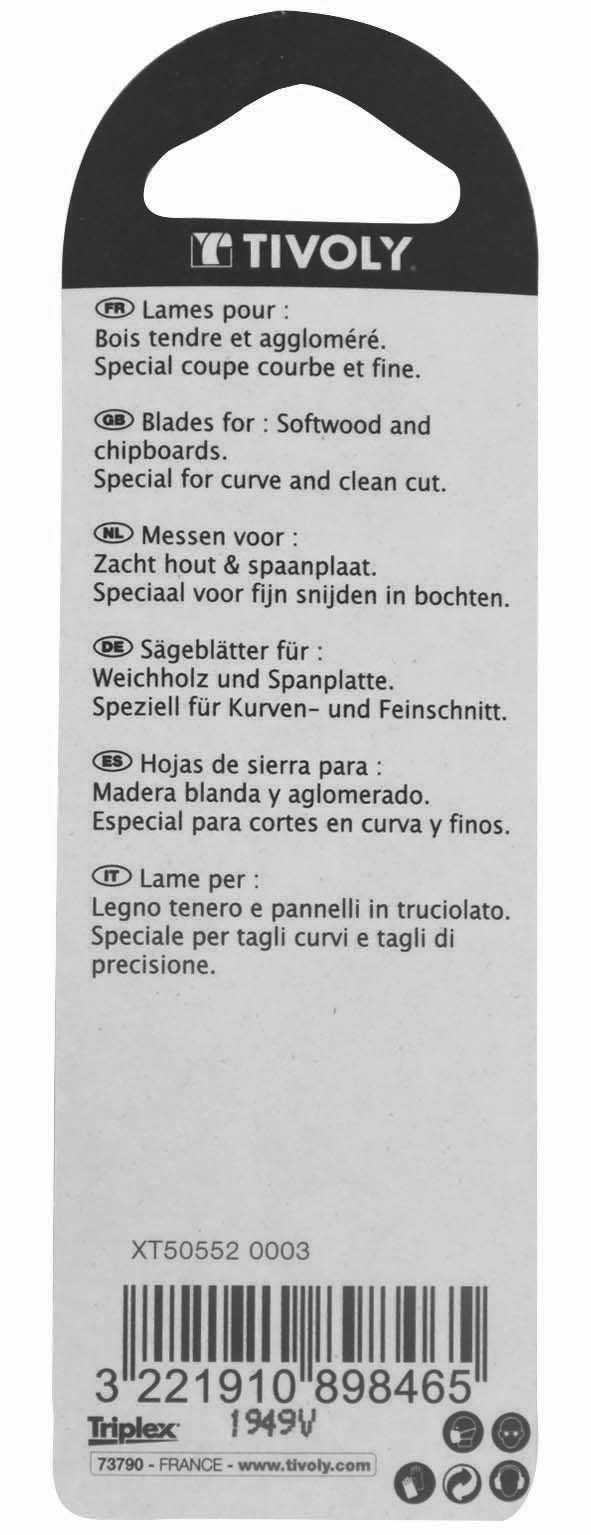 Lame de scie sauteuse -Pour bois tendre et aggloméré -Attache T / L: 75 / H: 50 / Courbe TIVOLY - XT505520003