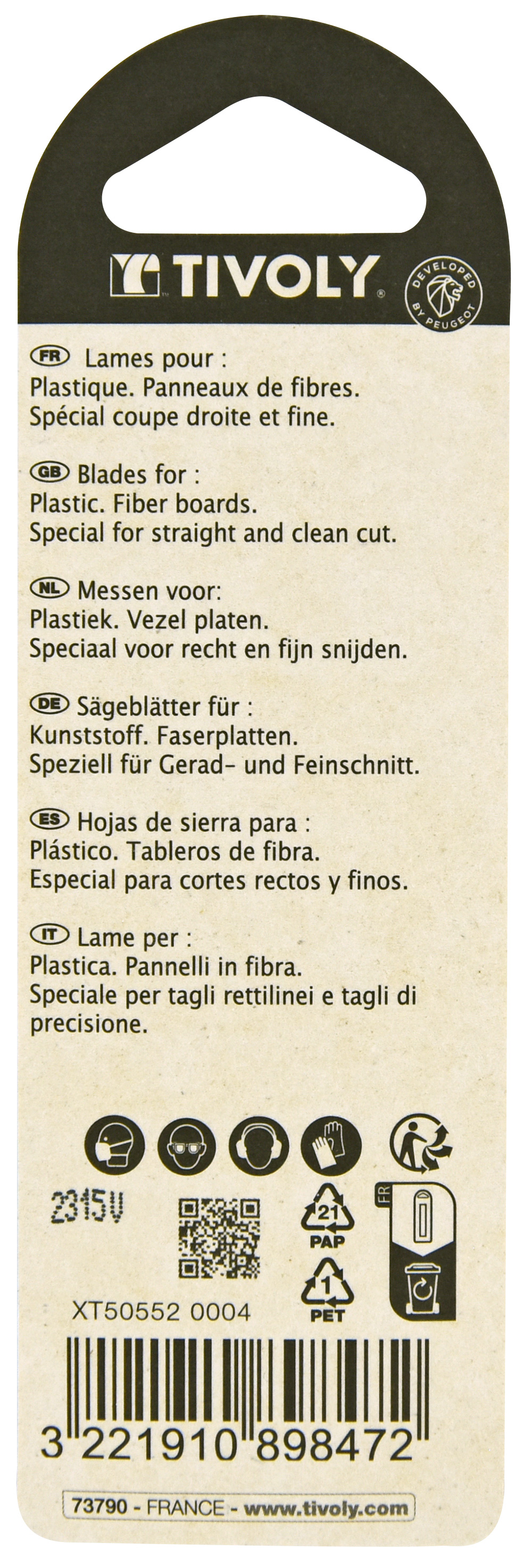 Lame de scie sauteuse -Pour plastique -Attache T / L: 100 / H: 75 / Droite TIVOLY - XT505520004