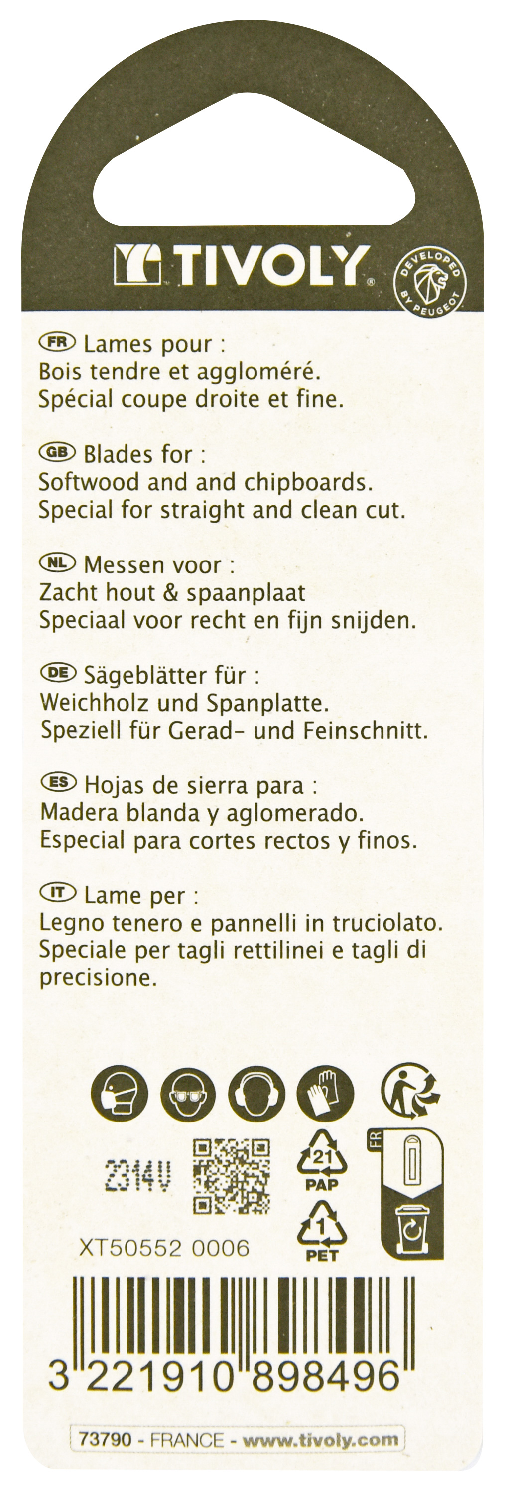 Lame de scie sauteuse -Pour bois tendre et aggloméré -Attache T / L: 100 / H: 75 / Droite TIVOLY - XT505520006