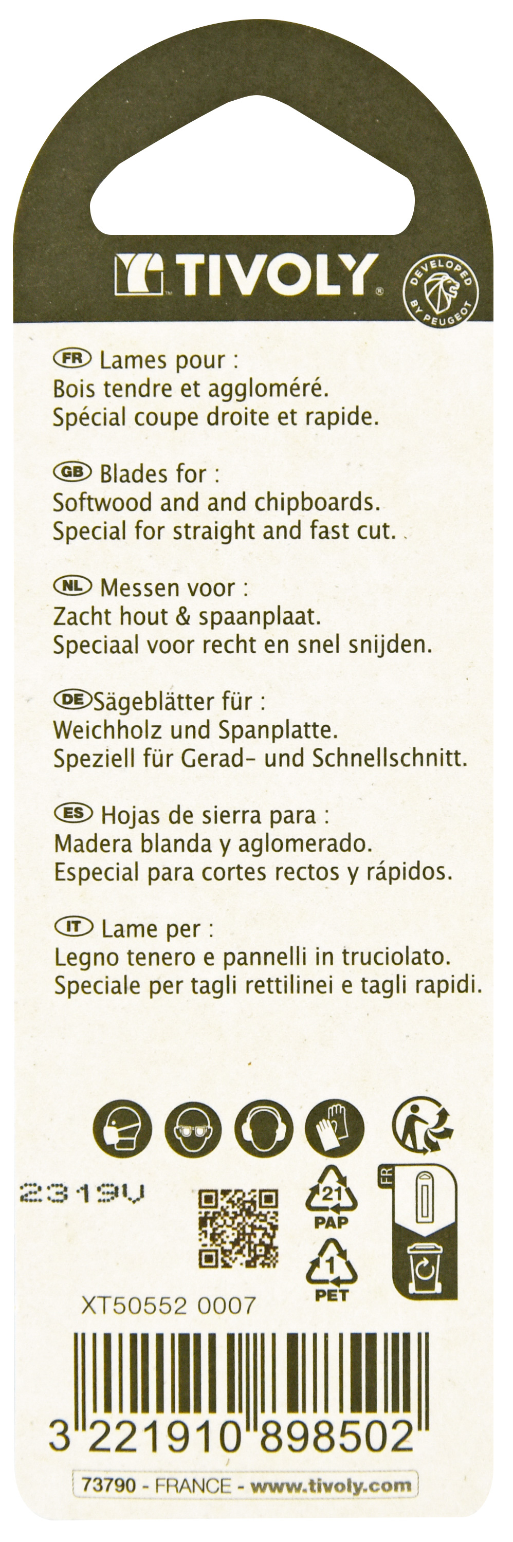 Lame de scie sauteuse -Pour bois tendre et aggloméré -Attache T / L: 100 / H: 75 / Droite TIVOLY - XT505520007