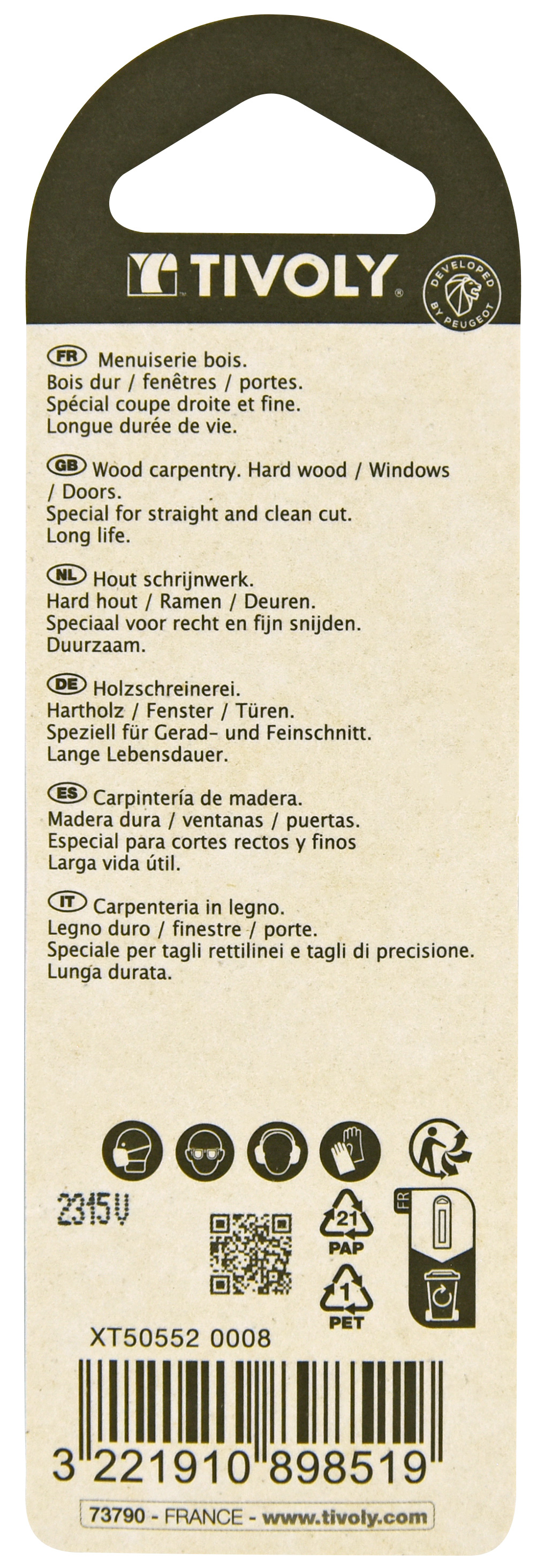 Lame de scie sauteuse -Pour menuiserie bois -Attache T / L: 100 / H: 75 / Droite TIVOLY - XT505520008