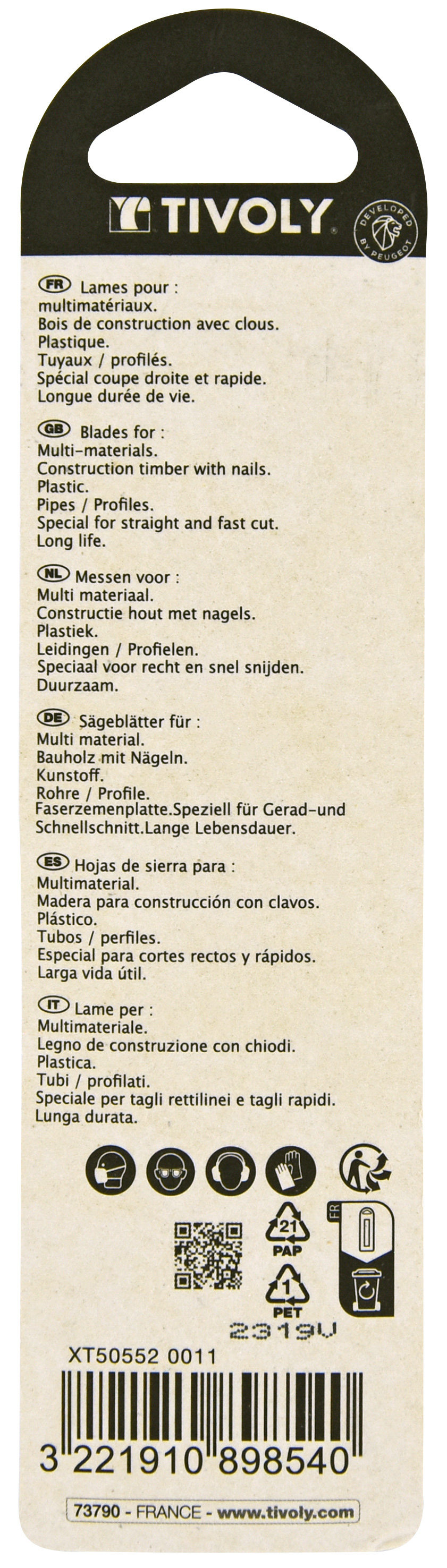 Lame de scie sauteuse -Multimatériaux -Attache T / L: 132 / H: 110 / Droite TIVOLY - XT505520011