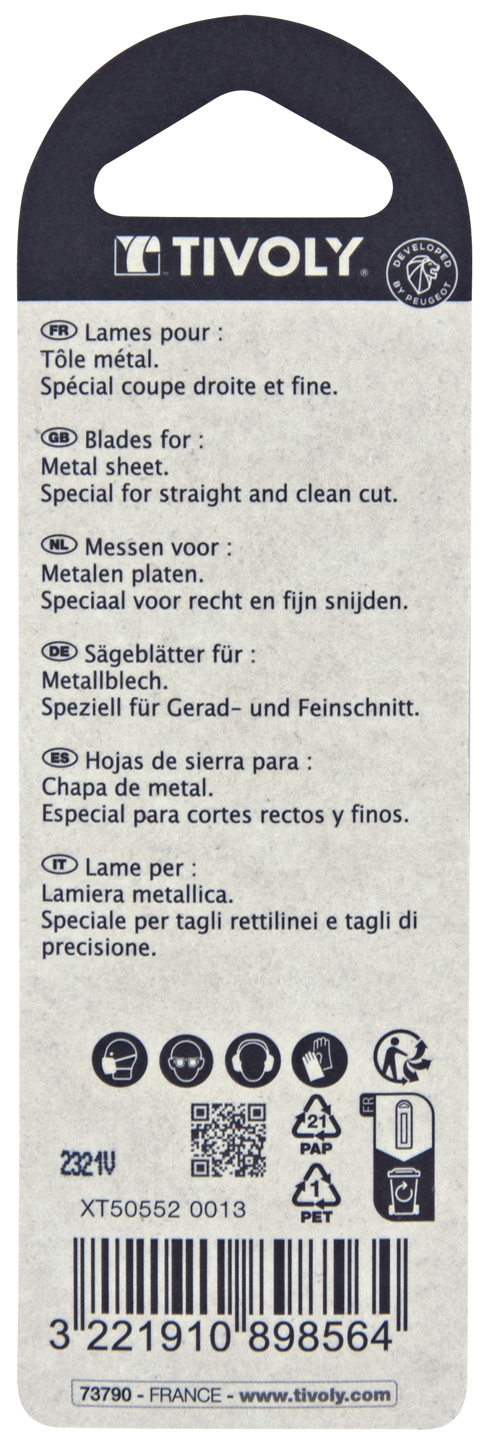 Lame de scie sauteuse -Pour tôle métal -Attache T / L: 75 / H: 50 / Droite TIVOLY - XT505520013