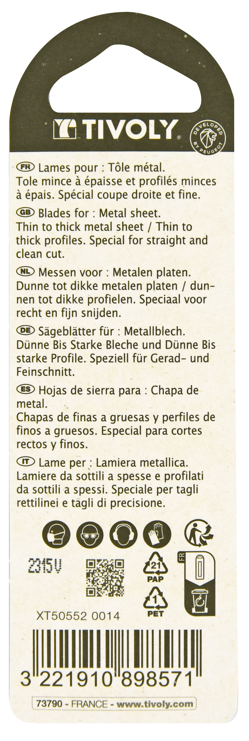 Lame de scie sauteuse -Pour tôle métal -Attache T / L: 100 / H: 75 / Droite TIVOLY - XT505520014