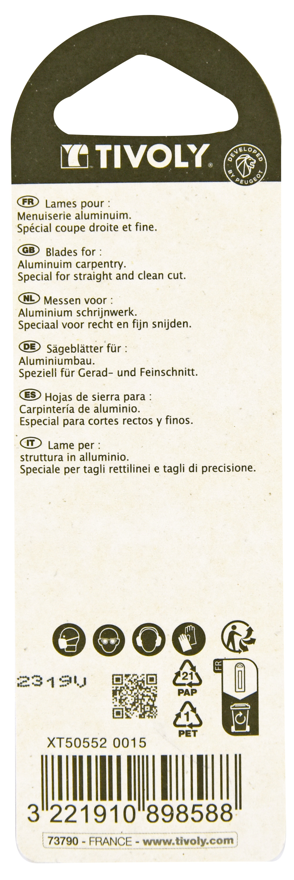 Lame de scie sauteuse -Pour aluminium -Attache T / L: 100 / H: 75 / Droite TIVOLY - XT505520015