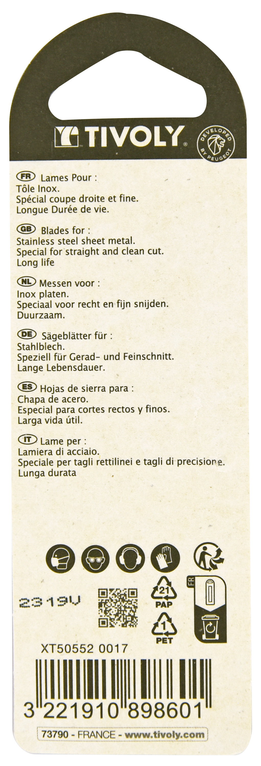 Lame de scie sauteuse -Pour inox -Attache T (Blister) / L: 75 / H: 50 / Droite TIVOLY - XT505520017