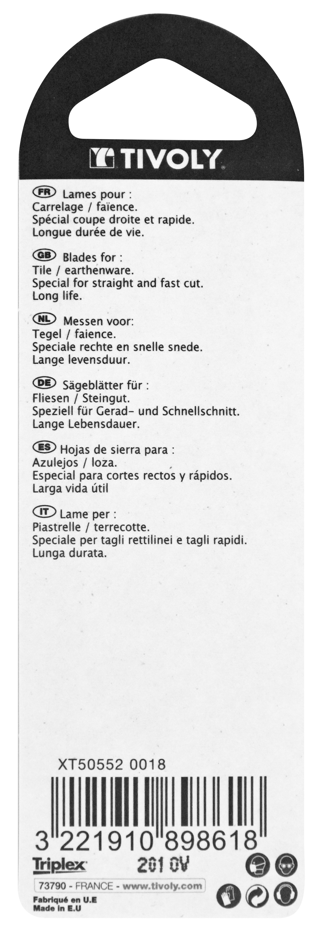 Lame de scie sauteuse -Pour carrelage -Attache T / L: 75 / H: 50 / Droite TIVOLY - XT505520018