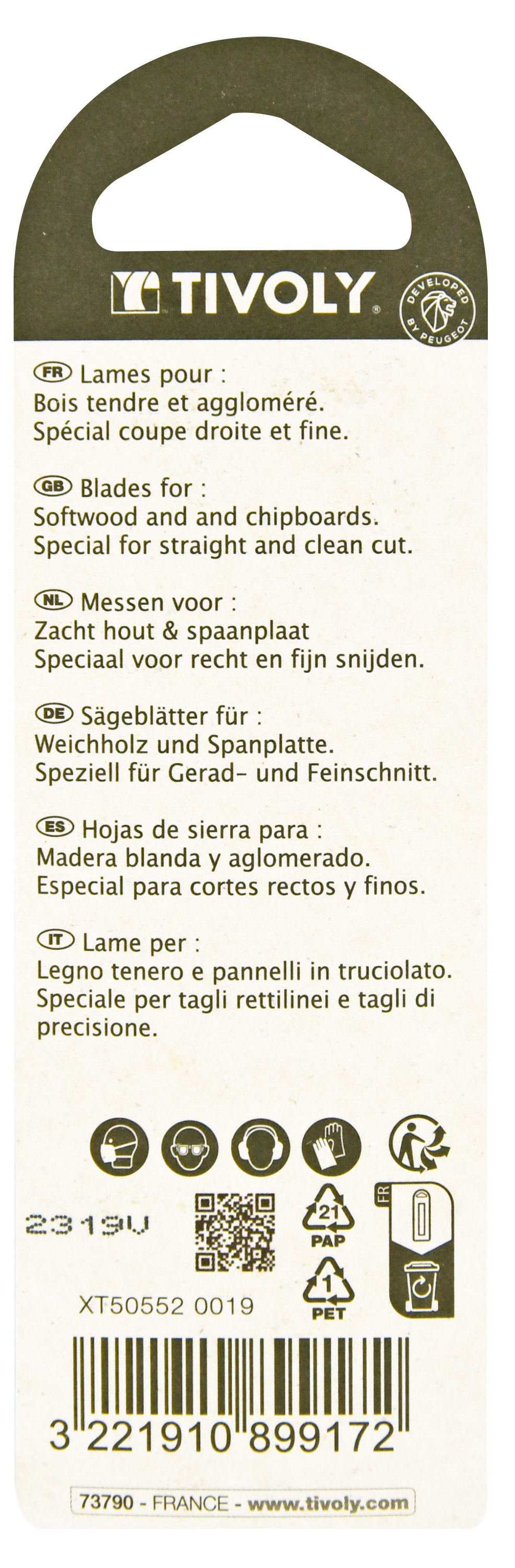 Lame de scie sauteuse -Pour bois tendre et aggloméré -Attache T / L: 100 / H: 75 / Droite TIVOLY - XT505520019