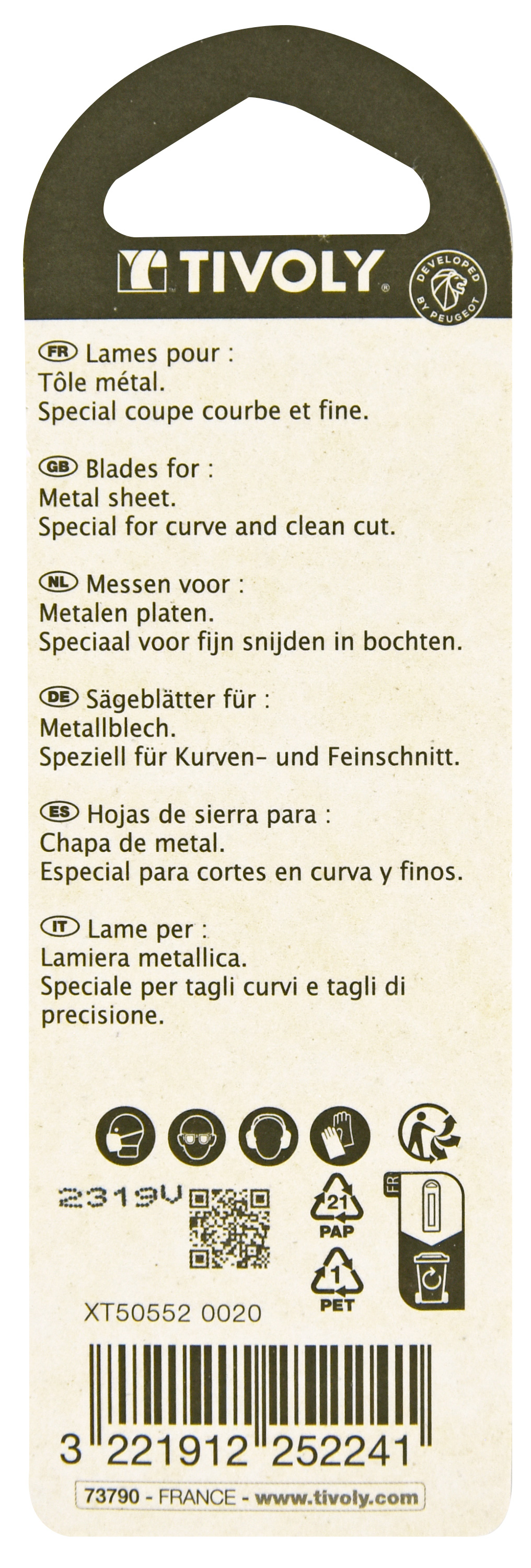 Lame de scie sauteuse -Pour tôle métal -Attache T / L: 75 / H: 50 / Courbe TIVOLY - XT505520020