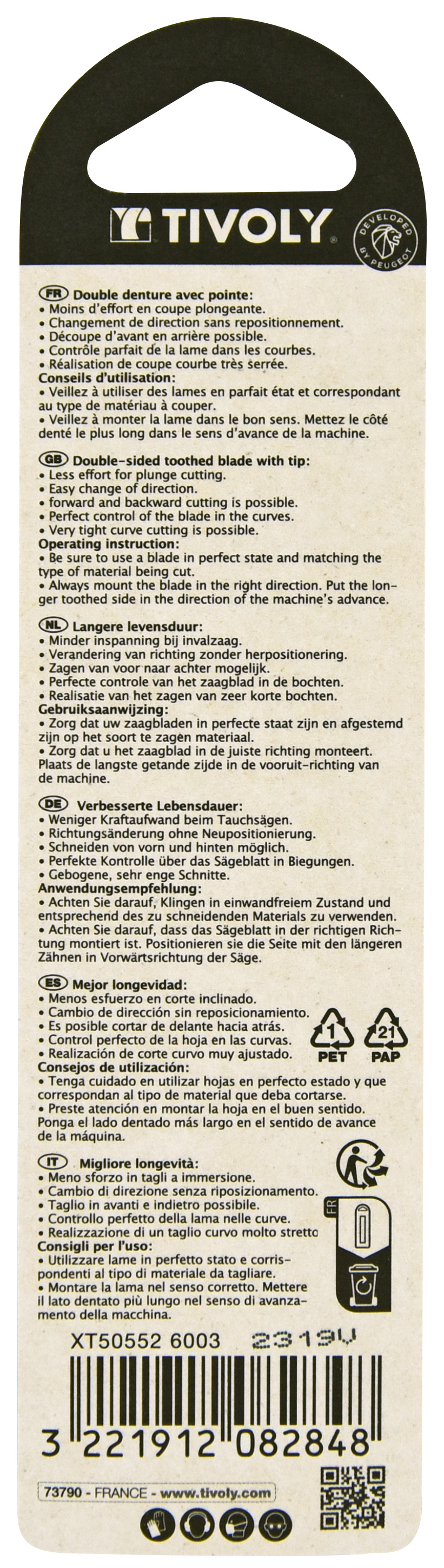 Lame de scie sauteuse -Double denture -Pour bois mélaminé -Attache T / L: 115 / H: 95 / Mixte TIVOLY - XT505526003