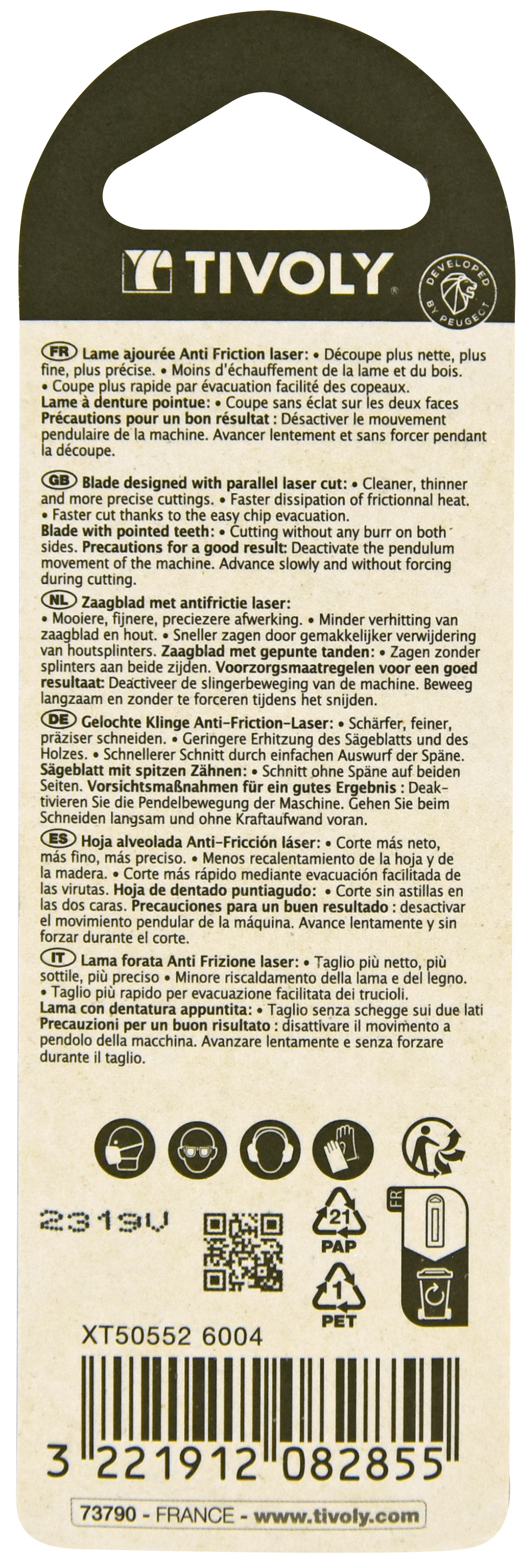 Lame de scie sauteuse -Laser cut -Pour bois mélaminé -Attache T / L: 100 / H: 75 / Droite TIVOLY - XT505526004