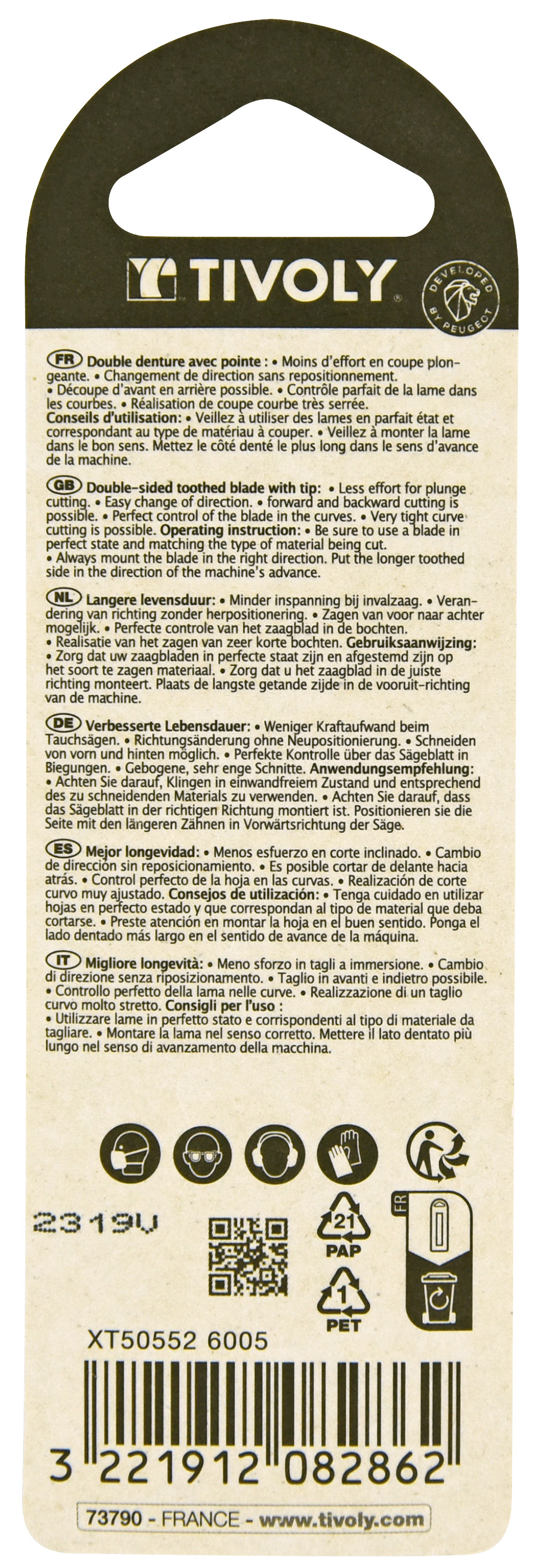 Lame de scie sauteuse -Double denture -Pour bois dur massif -Attache T / L: 100 / H: 75 / Mixte TIVOLY - XT505526005