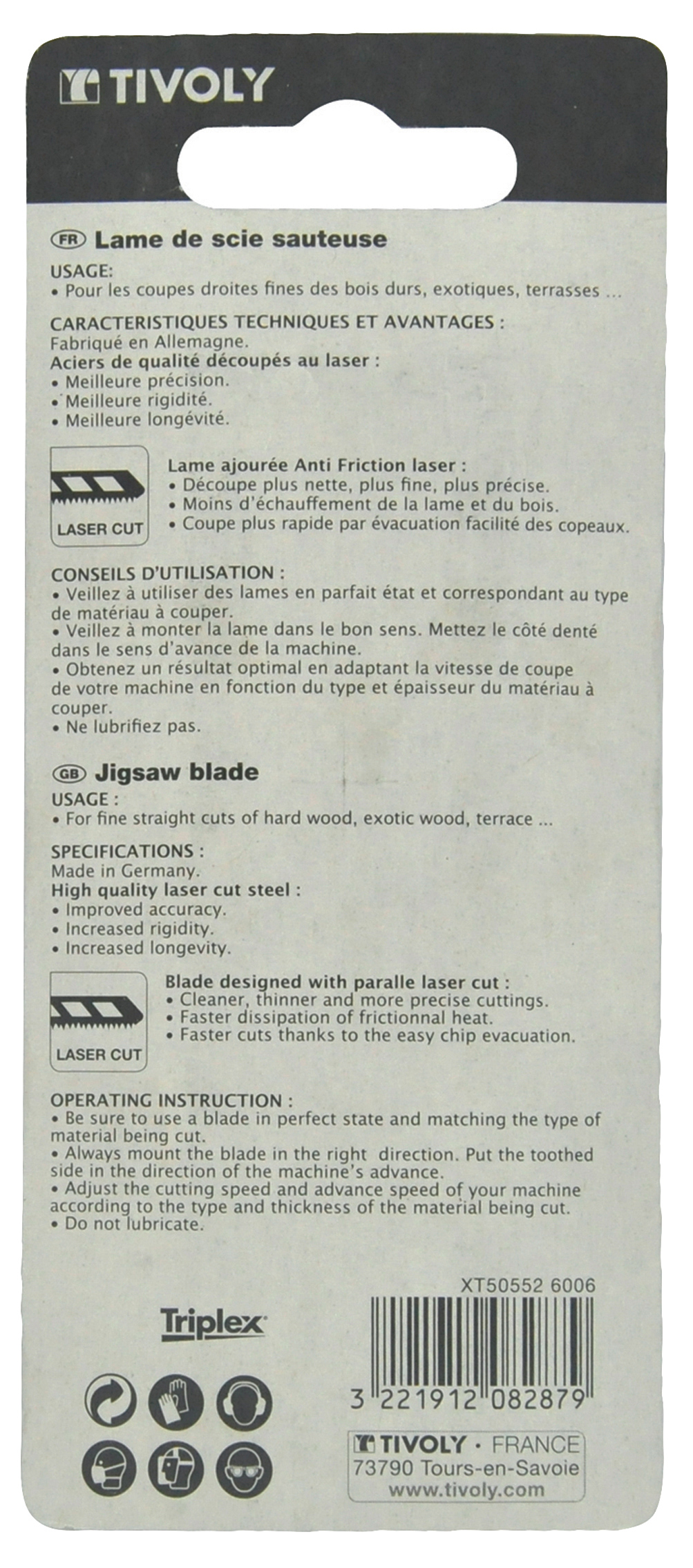 Lame de scie sauteuse -Laser cut -Pour bois dur massif -Attache T / L: 100 / H: 75 / Droite TIVOLY - XT505526006