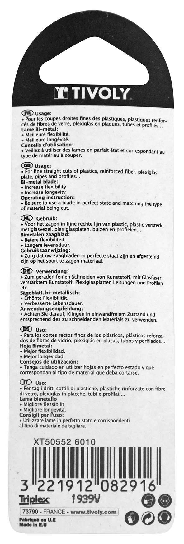 Lame de scie sauteuse -Pour plastique, plexiglas et époxy -Attache T / L: 75 / H: 50 / Droite TIVOLY - XT505526010