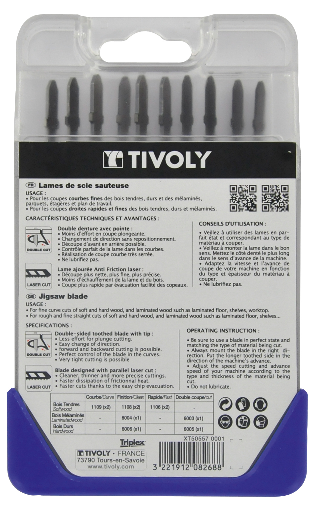 10 lames de scie sauteuse pour le bois et mélaminés -Attache T TIVOLY - XT505570001