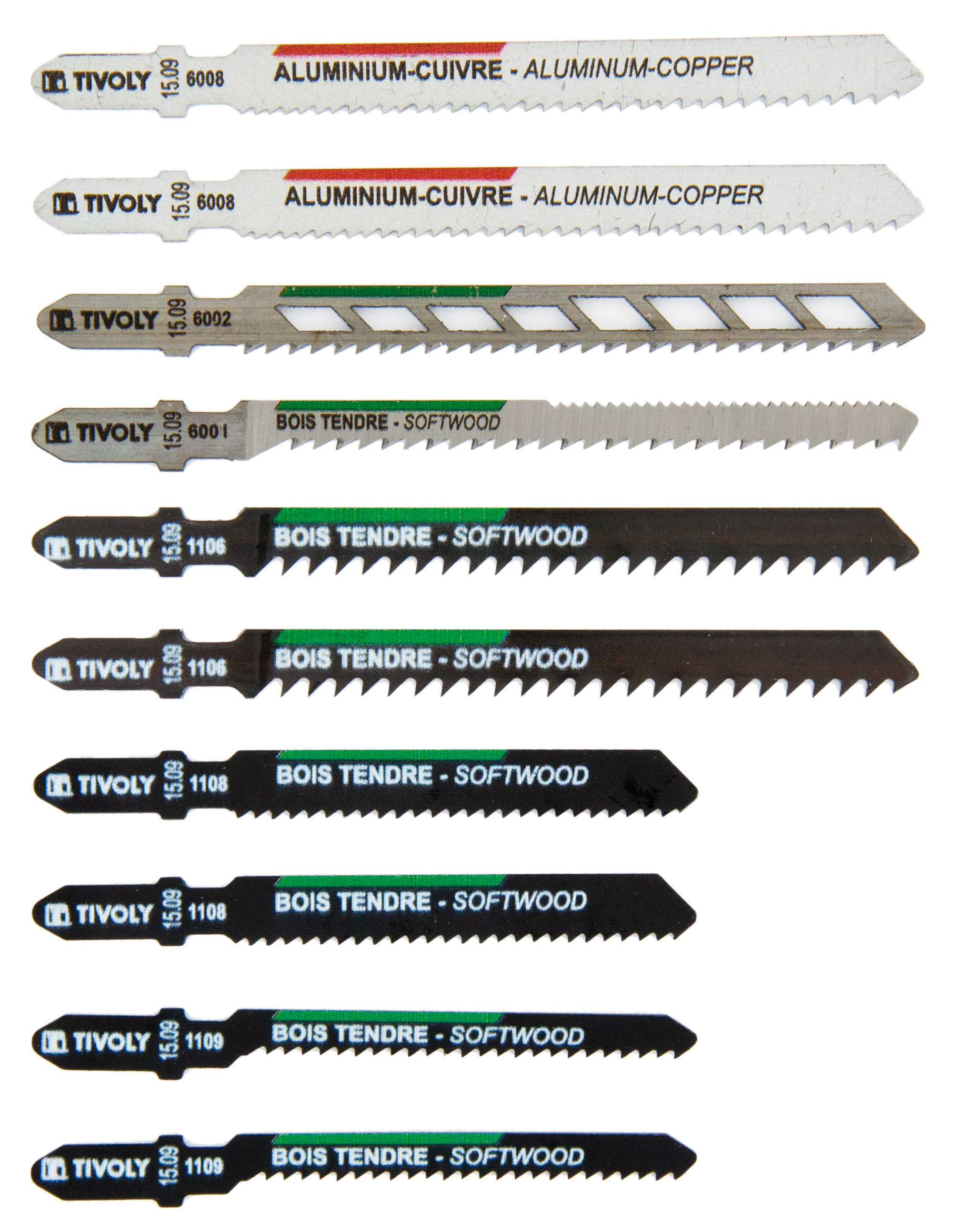 10 lames de scie sauteuse pour le bois, mélaminés et métaux non ferreux -Attache T TIVOLY - XT505570002