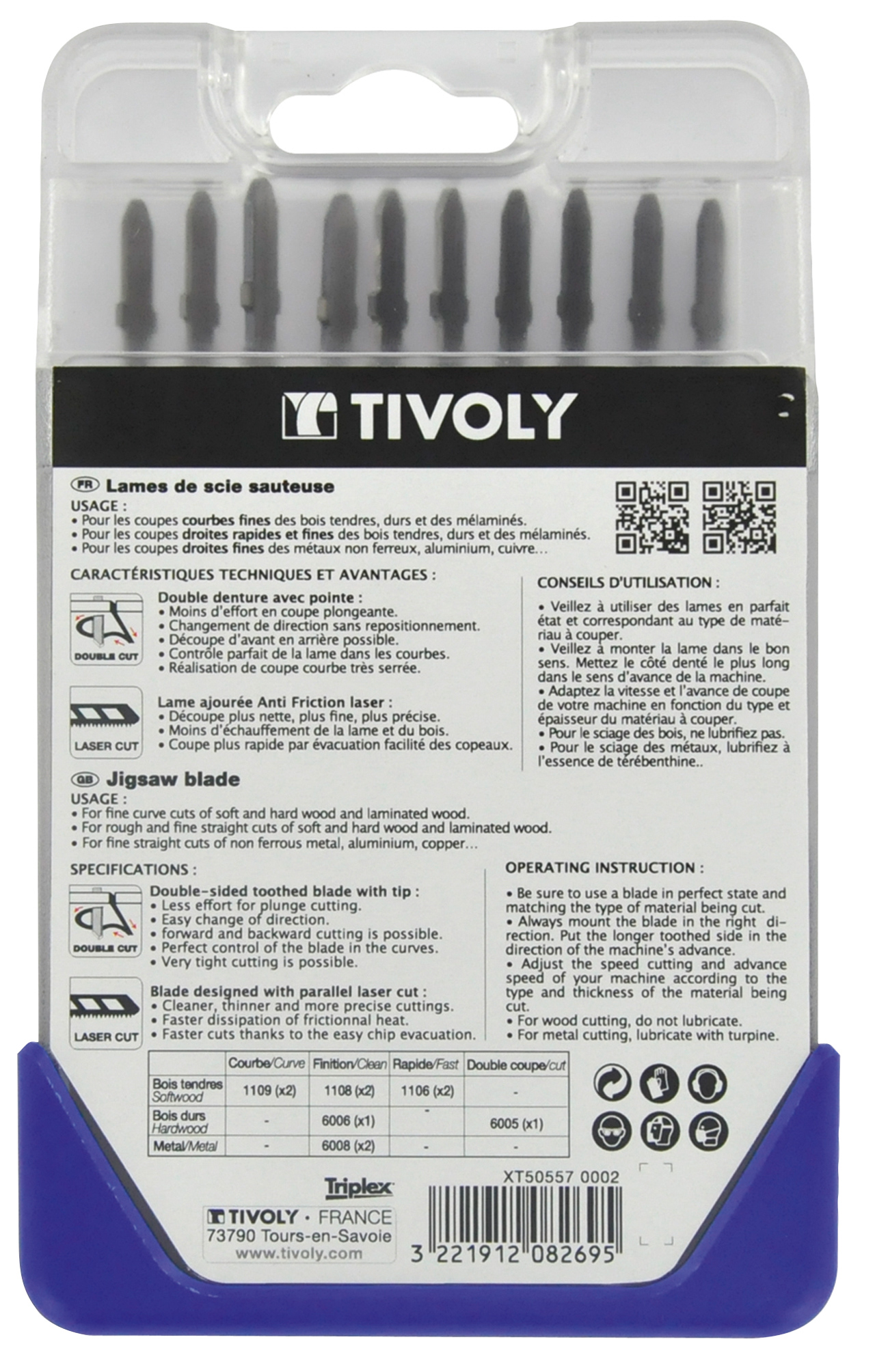 10 lames de scie sauteuse pour le bois, mélaminés et métaux non ferreux -Attache T TIVOLY - XT505570002