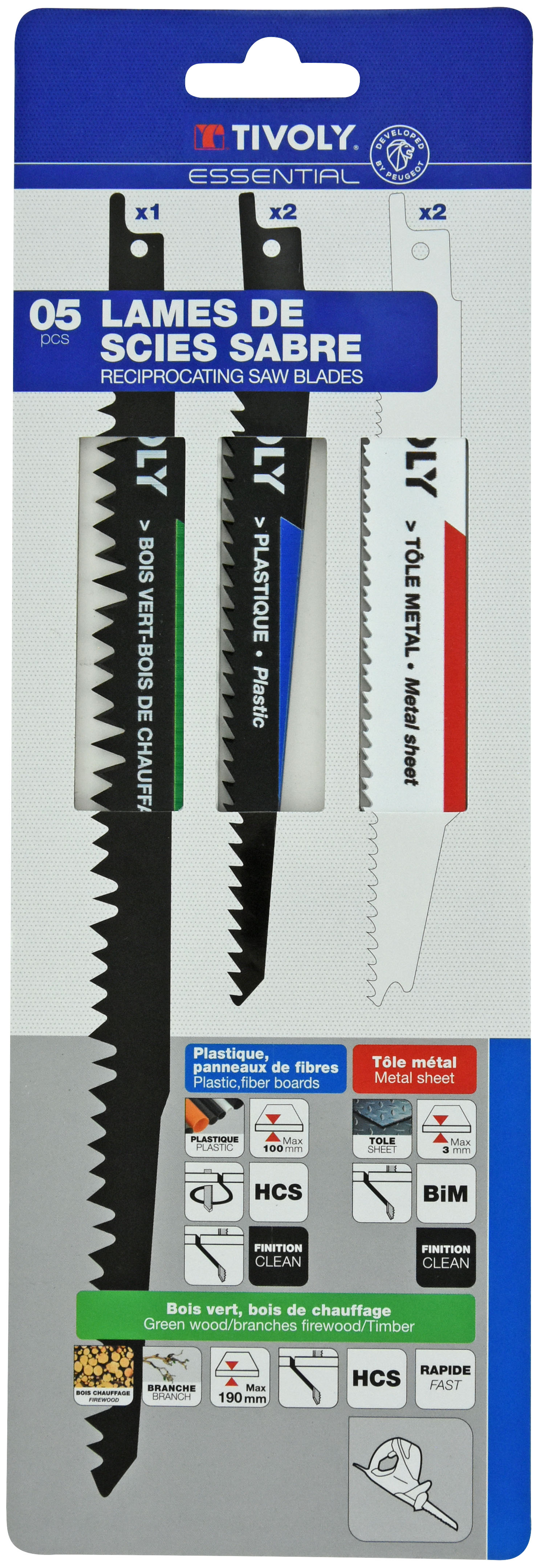 5 lames de scie sabre pour le métal, le plastique et l'élagage TIVOLY - XT505820001