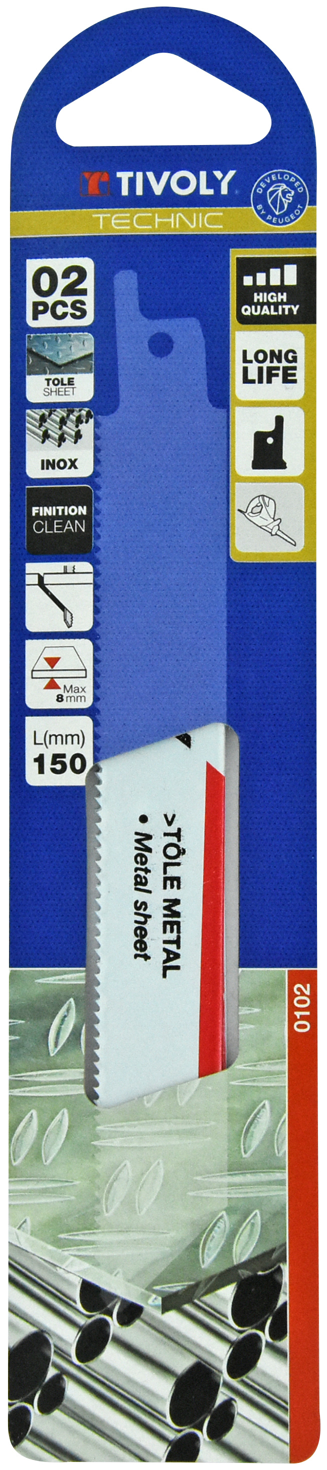 Lame de scie sabre -Pour tôle métal et inox -Attache universelle / L: 150 / H: 130 / Droite TIVOLY - XT505820102
