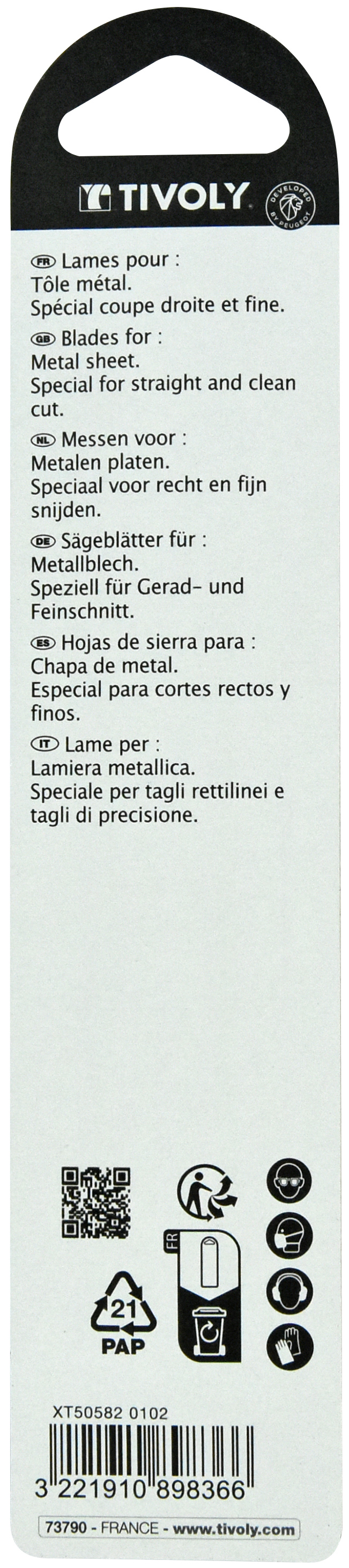 Lame de scie sabre -Pour tôle métal et inox -Attache universelle / L: 150 / H: 130 / Droite TIVOLY - XT505820102