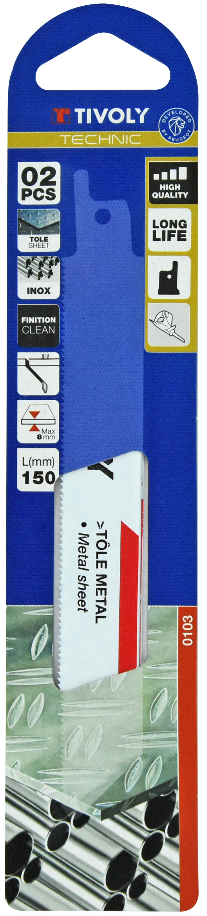 Lame de scie sabre -Pour tôle métal et inox -Attache universelle / L: 150 / H: 130 / Droite TIVOLY - XT505820103