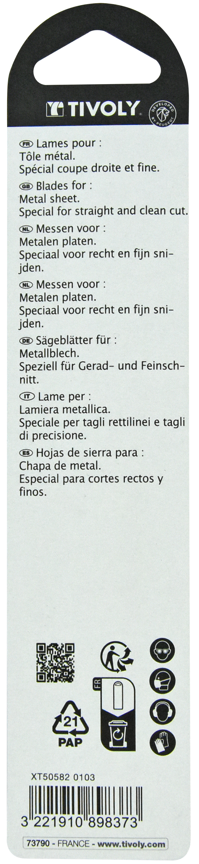 Lame de scie sabre -Pour tôle métal et inox -Attache universelle / L: 150 / H: 130 / Droite TIVOLY - XT505820103