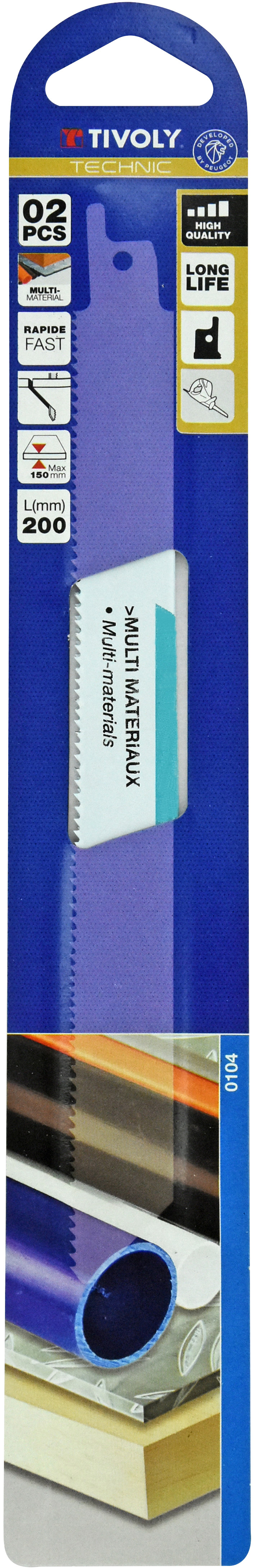 Lame de scie sabre -Multimatériaux -Attache universelle / L: 200 / H: 180 / Droite TIVOLY - XT505820104