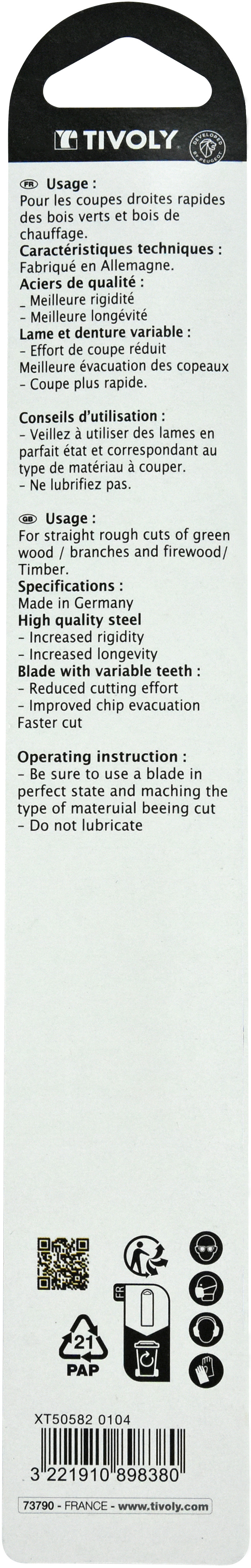 Lame de scie sabre -Multimatériaux -Attache universelle / L: 200 / H: 180 / Droite TIVOLY - XT505820104