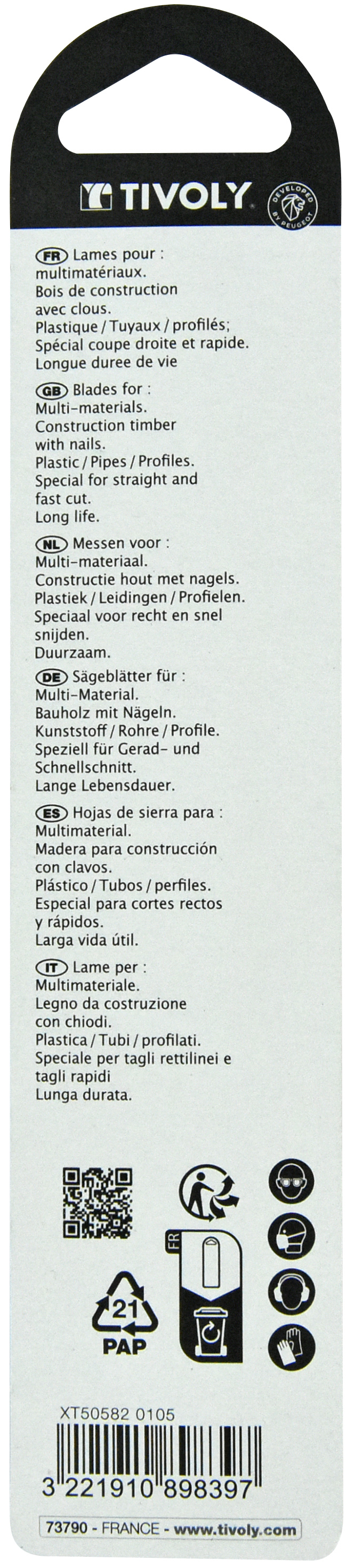 Lame de scie sabre -Multimatériaux -Attache universelle / L: 150 / H: 130 / Droite TIVOLY - XT505820105