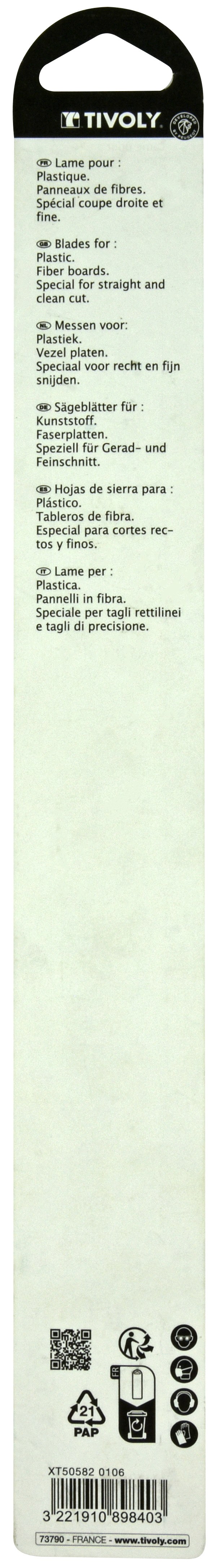 Lame de scie sabre -Pour plastique -Attache universelle / L: 300 / H: 280 / Droite TIVOLY - XT505820106