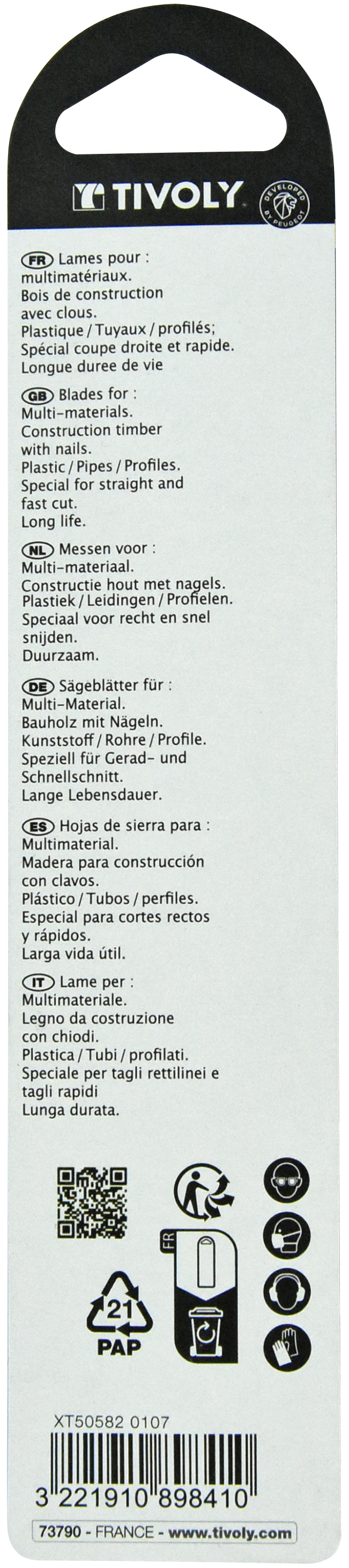 Lame de scie sabre -Epaisseur importante -Pour matériaux abrasifs, fibrociment -Attache universelle / L: 150 / H: 130 / Droite TIVOLY - XT505820107
