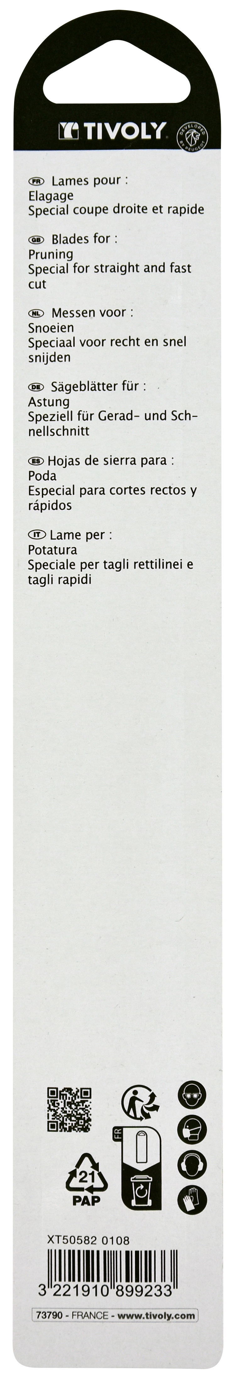 Lame de scie sabre -Pour élagage -Attache universelle / L: 230 / H: 210 / Droite TIVOLY - XT505820108