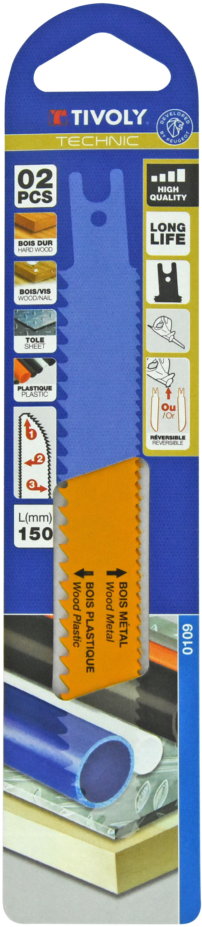 Lame de scie sabre -Multi directionnelle -Pour bois, MDF, bois avec clous, métal, matériaux composites, Epoxy -Attache universelle double / L: 150 / H: 130 / Droite TIVOLY - XT505820109